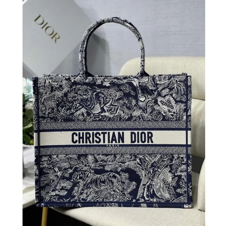 41.5 x 35 Dior Book Tote Blue Toile de Jouy Reverse Embroidery