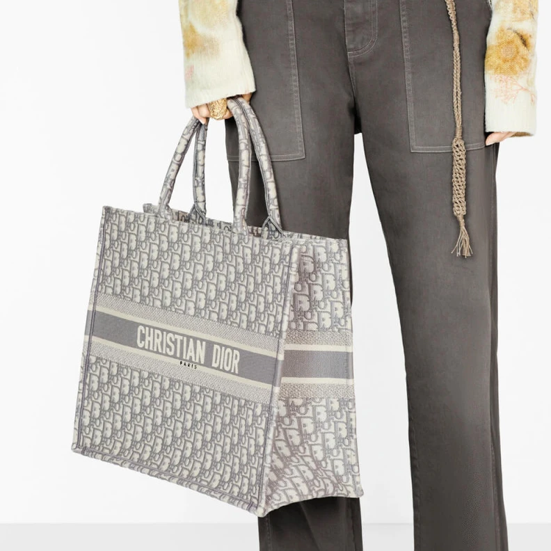 Replica bags The Dior B Dior Book Tote Grey Oblique Embroidery