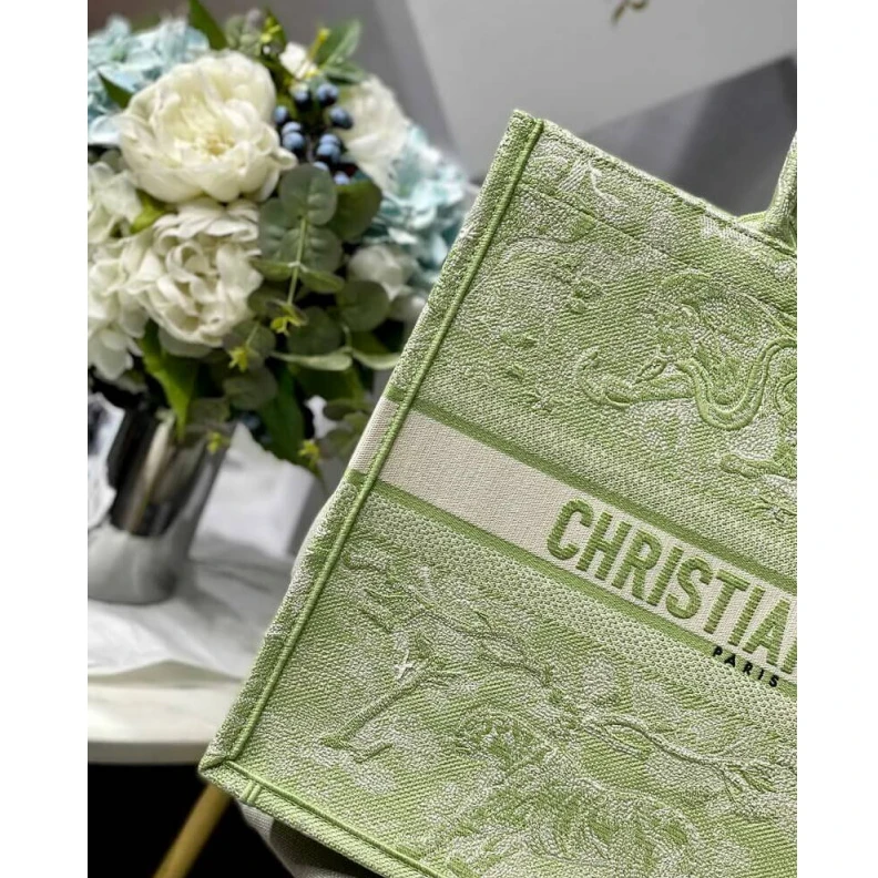 Replica bags 41.5 x 35 Dior Book Tote Lime Toile de Jouy Reverse Embroidery