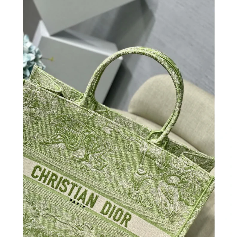 Replica bags 41.5 x 35 Dior Book Tote Lime Toile de Jouy Reverse Embroidery