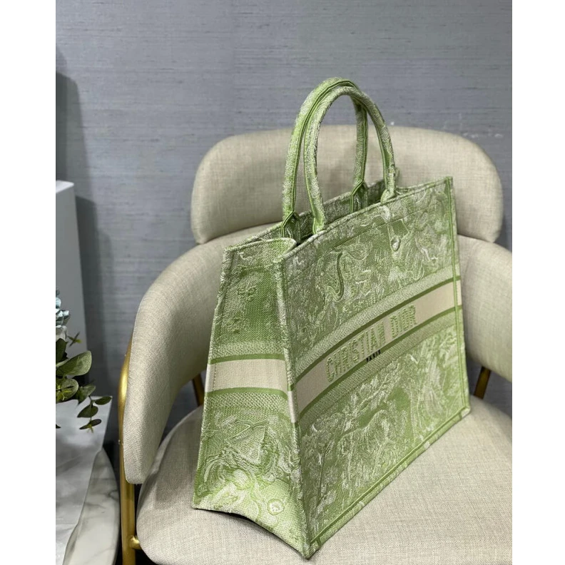 Replica bags 41.5 x 35 Dior Book Tote Lime Toile de Jouy Reverse Embroidery
