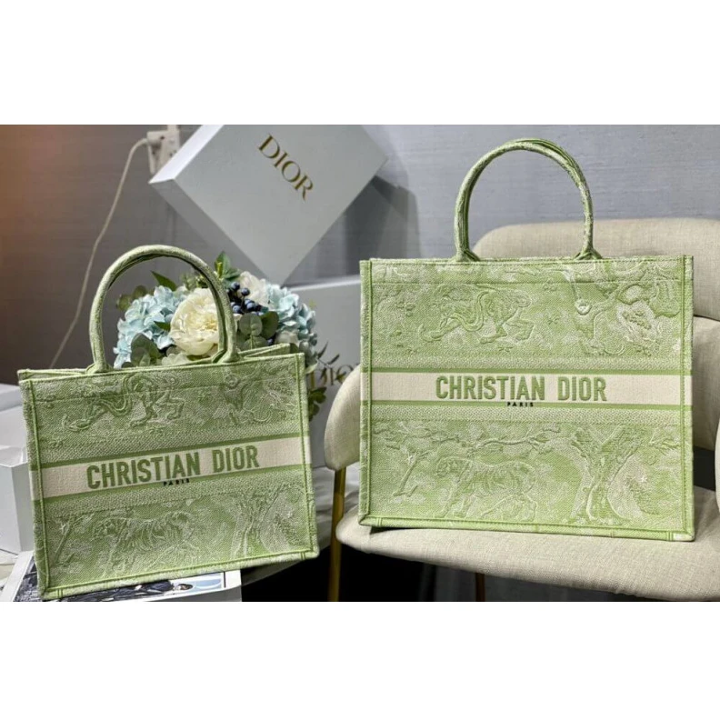 Replica bags 41.5 x 35 Dior Book Tote Lime Toile de Jouy Reverse Embroidery