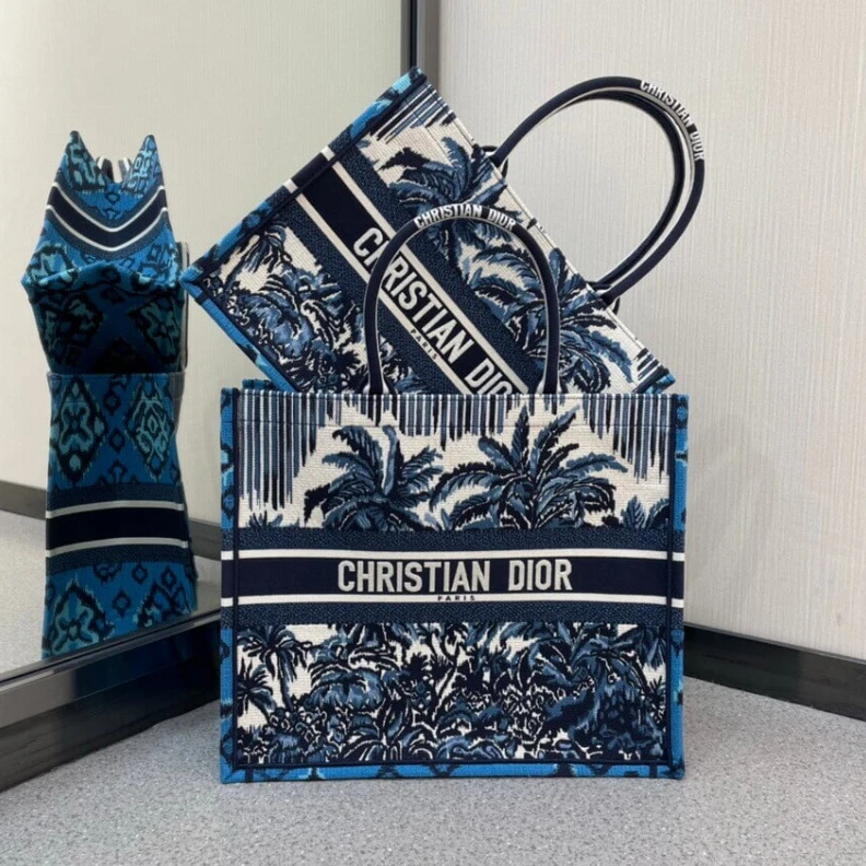 Replica bags 'Christia Dior Book Tote in Blue Palms Embroidery