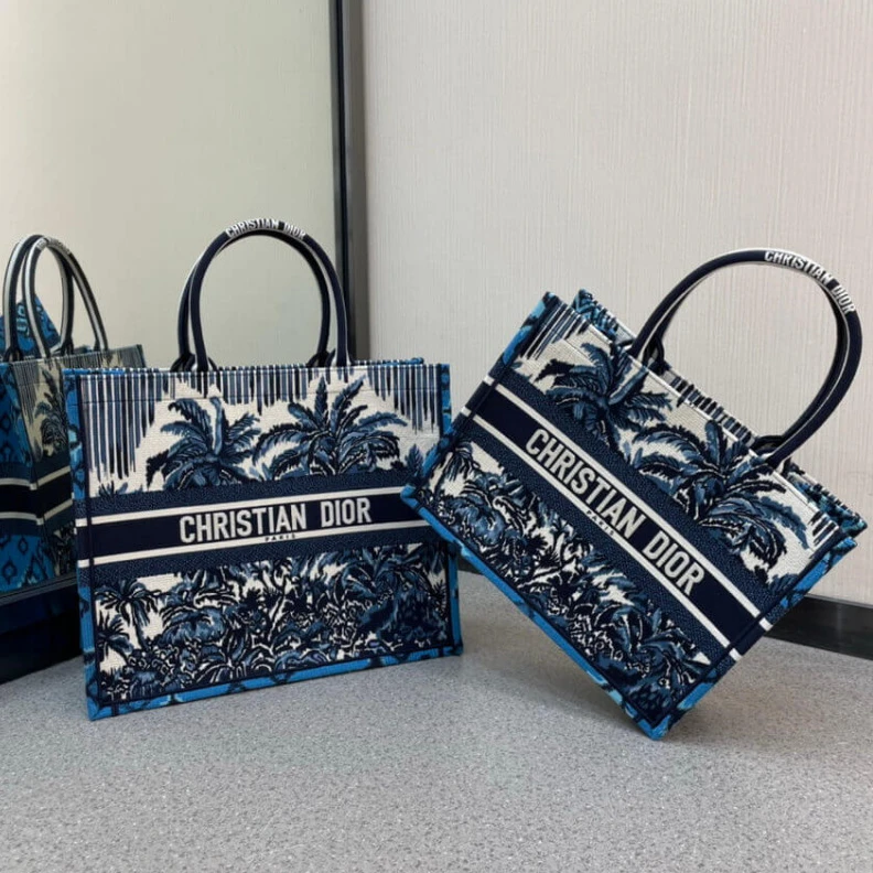 Replica bags 'Christia Dior Book Tote in Blue Palms Embroidery
