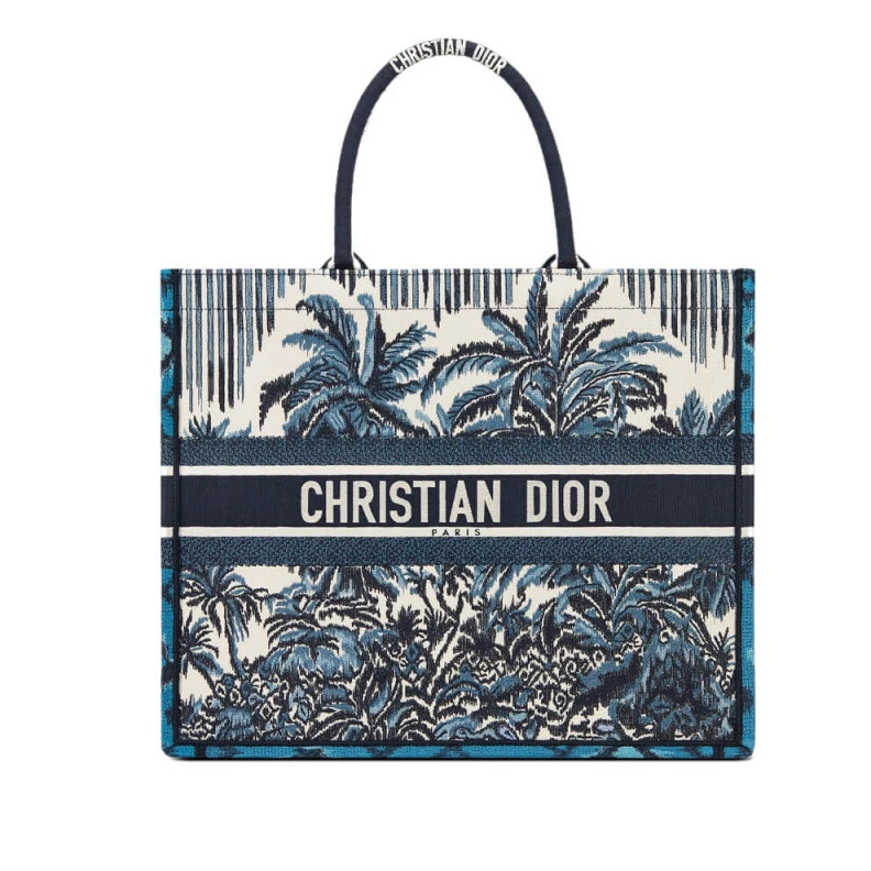 'Christia Dior Book Tote in Blue Palms Embroidery