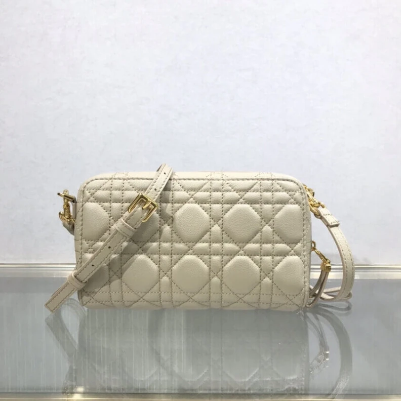 Replica bags lv 2 large c Dior Caro Double Pouch Beige Supple Cannage Calfskin