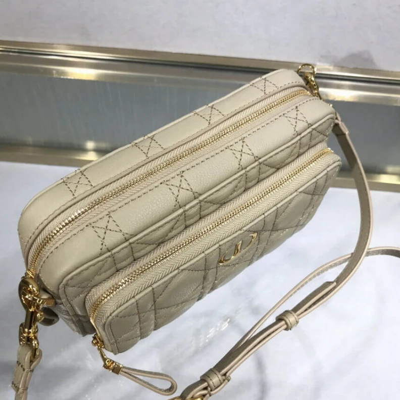 Replica bags lv 2 large c Dior Caro Double Pouch Beige Supple Cannage Calfskin