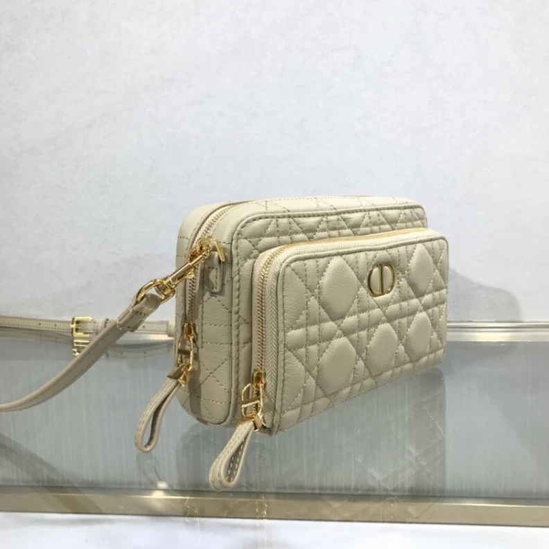 Replica bags lv 2 large c Dior Caro Double Pouch Beige Supple Cannage Calfskin
