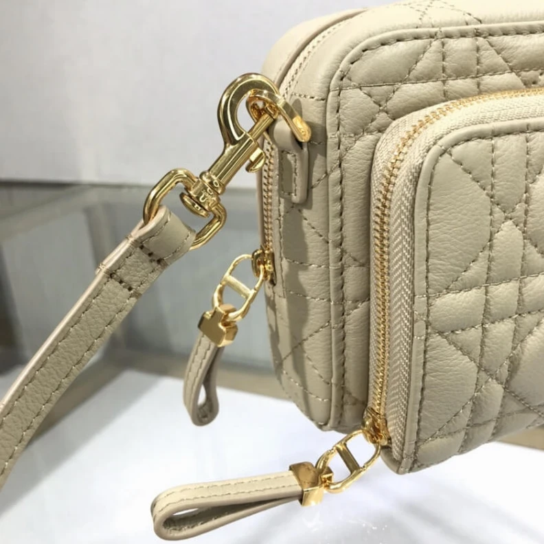 Replica bags lv 2 large c Dior Caro Double Pouch Beige Supple Cannage Calfskin