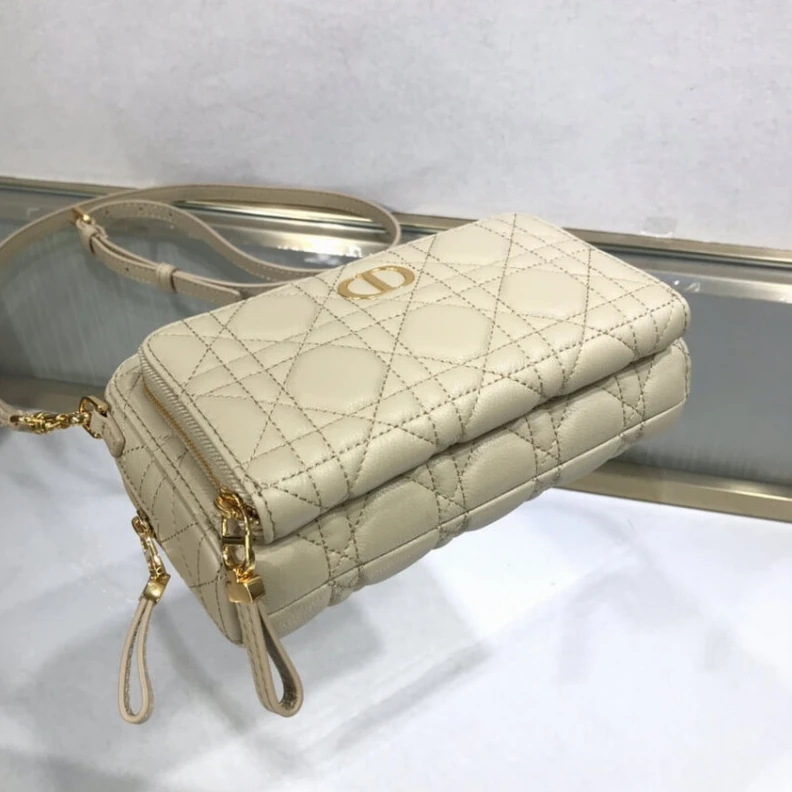 Replica bags lv 2 large c Dior Caro Double Pouch Beige Supple Cannage Calfskin