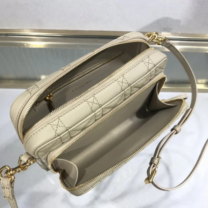 Replica bags lv 2 large c Dior Caro Double Pouch Beige Supple Cannage Calfskin