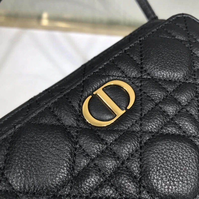 High quality replica bags 2 card sl Dior Caro Double Pouch Black Supple Cannage Calfskin