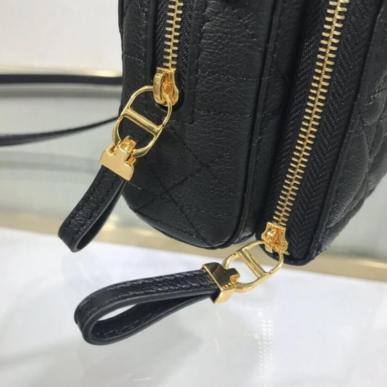 High quality replica bags 2 card sl Dior Caro Double Pouch Black Supple Cannage Calfskin