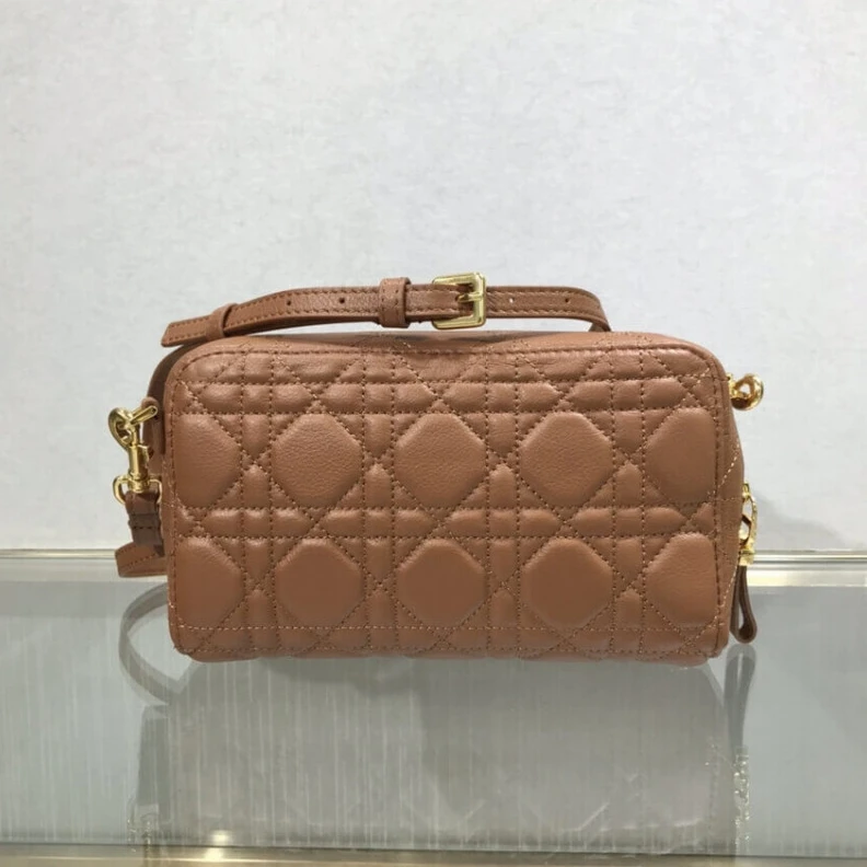 Replica valentino bags Can be ca Dior Caro Double Pouch Brown Supple Cannage Calfskin