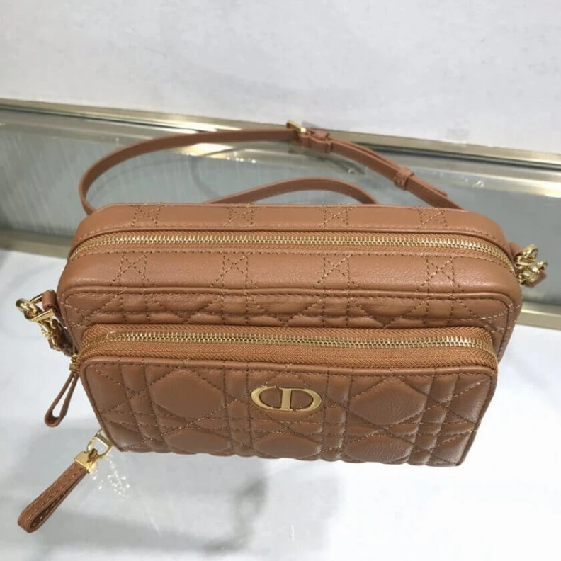 Replica valentino bags Can be ca Dior Caro Double Pouch Brown Supple Cannage Calfskin