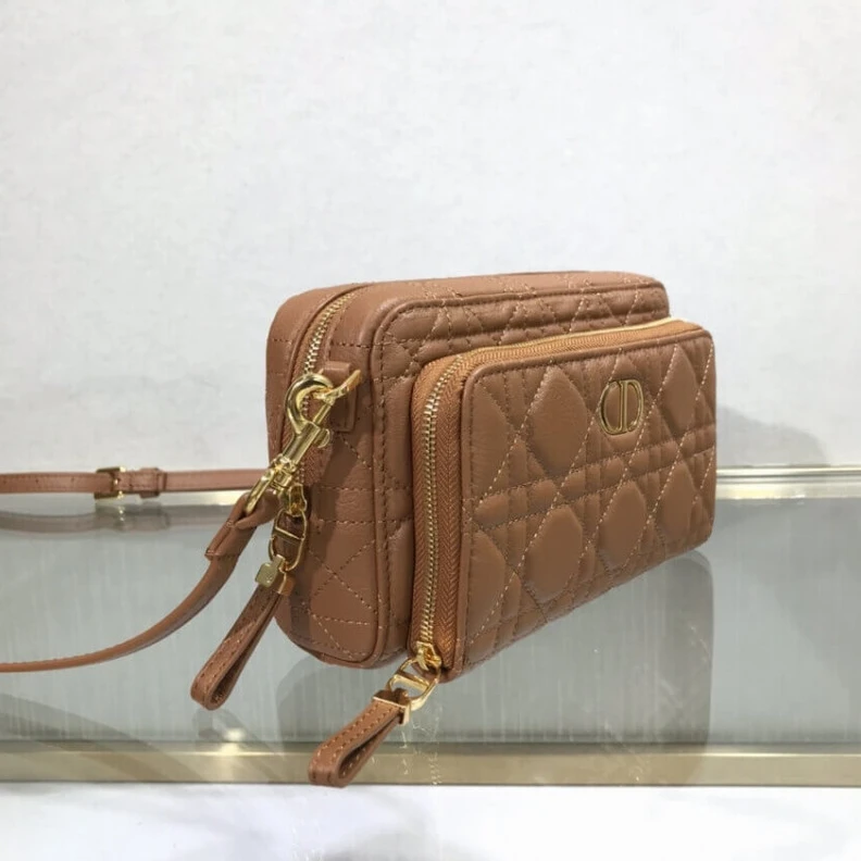Replica valentino bags Can be ca Dior Caro Double Pouch Brown Supple Cannage Calfskin