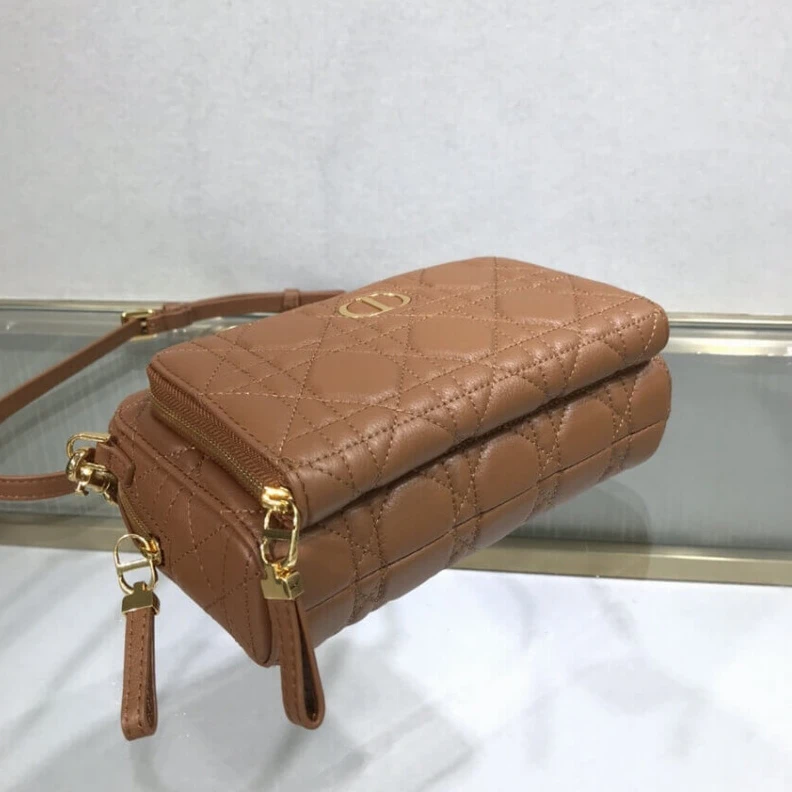 Replica valentino bags Can be ca Dior Caro Double Pouch Brown Supple Cannage Calfskin