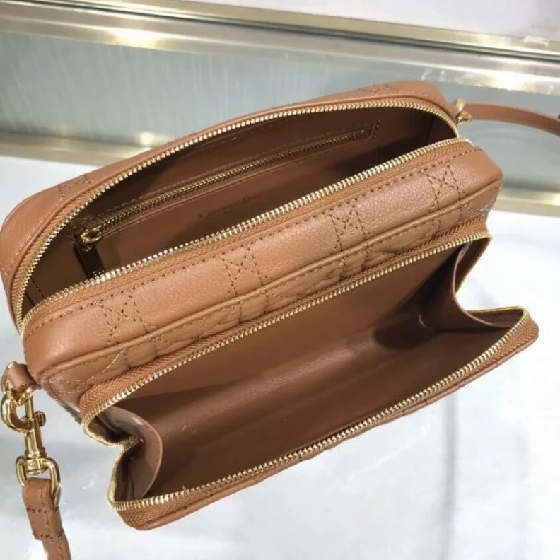 Replica valentino bags Can be ca Dior Caro Double Pouch Brown Supple Cannage Calfskin