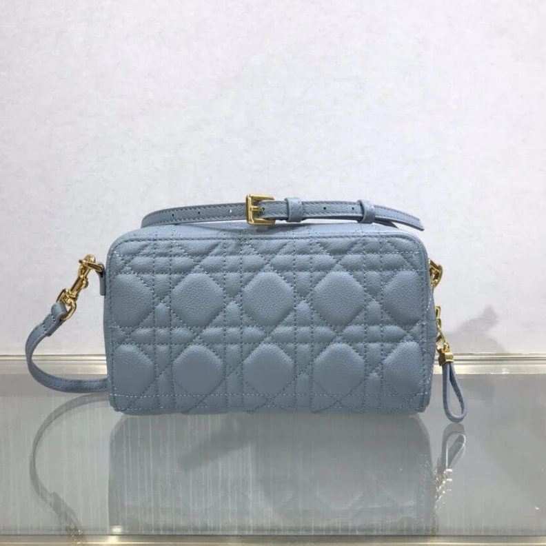 Shop shoulder bags Removable Dior Caro Double Pouch Cloud Blue Supple Cannage Calfskin