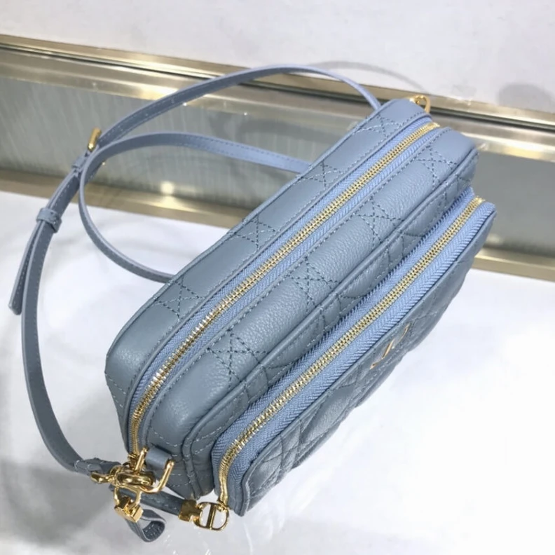 Shop shoulder bags Removable Dior Caro Double Pouch Cloud Blue Supple Cannage Calfskin