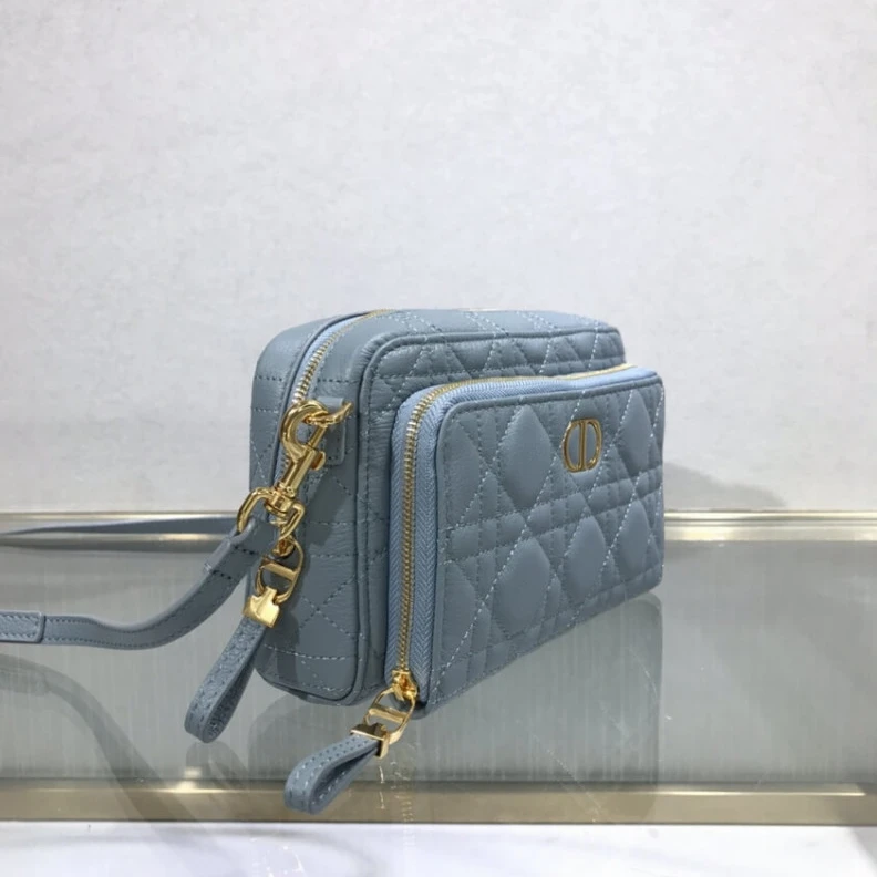 Shop shoulder bags Removable Dior Caro Double Pouch Cloud Blue Supple Cannage Calfskin
