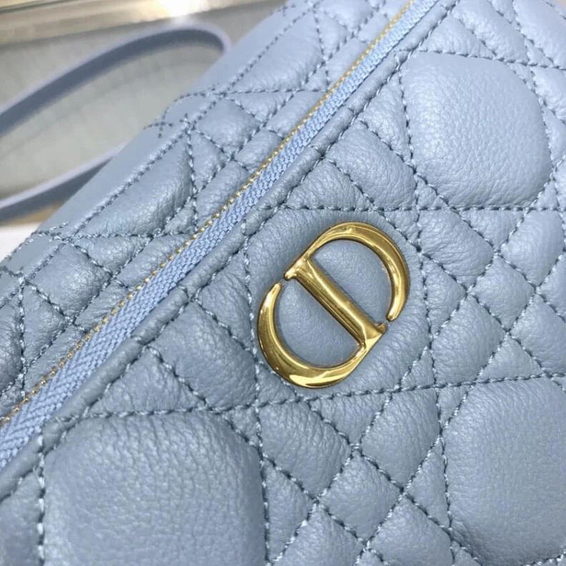 Shop shoulder bags Removable Dior Caro Double Pouch Cloud Blue Supple Cannage Calfskin