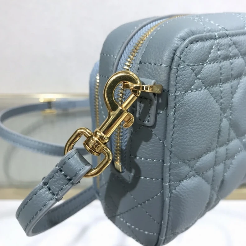 Shop shoulder bags Removable Dior Caro Double Pouch Cloud Blue Supple Cannage Calfskin