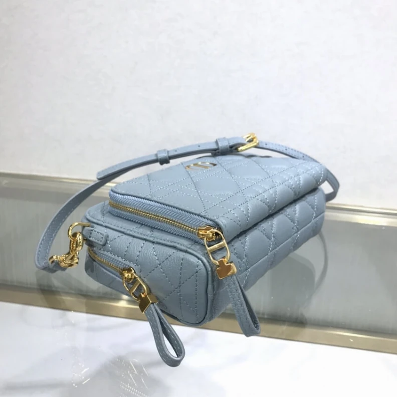 Shop shoulder bags Removable Dior Caro Double Pouch Cloud Blue Supple Cannage Calfskin