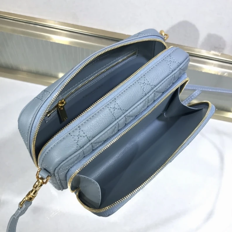 Shop shoulder bags Removable Dior Caro Double Pouch Cloud Blue Supple Cannage Calfskin