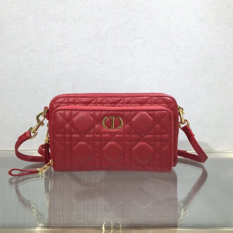 May be pa Dior Caro Double Pouch Red Supple Cannage Calfskin