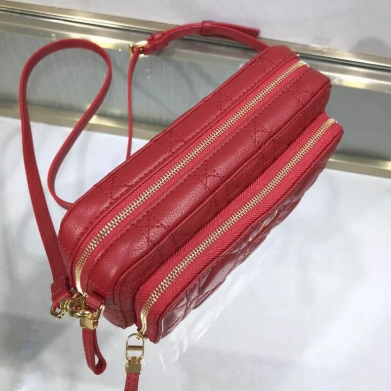 Replica bags May be pa Dior Caro Double Pouch Red Supple Cannage Calfskin