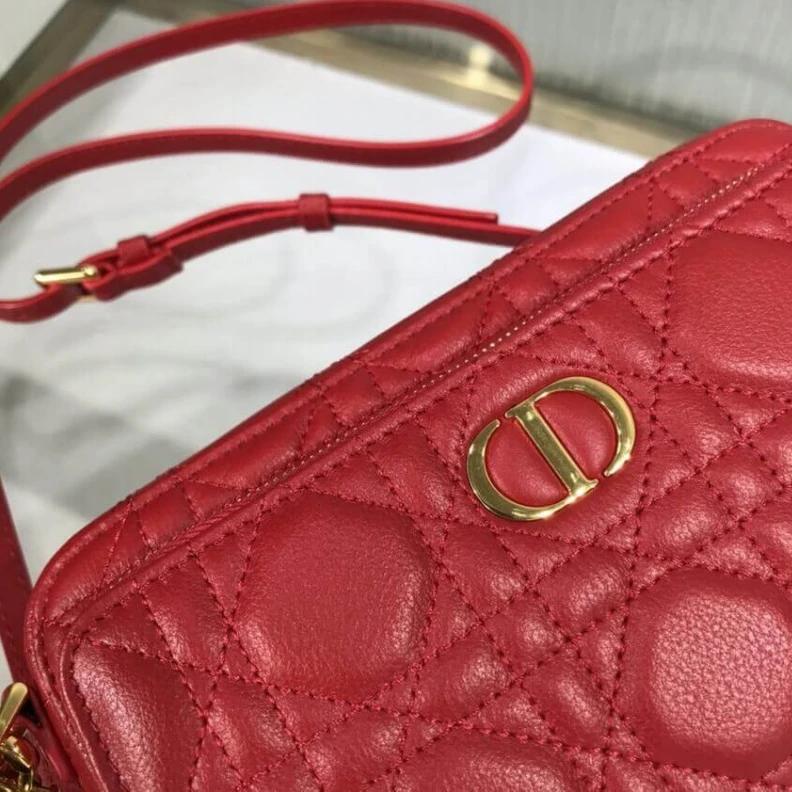 Replica bags May be pa Dior Caro Double Pouch Red Supple Cannage Calfskin
