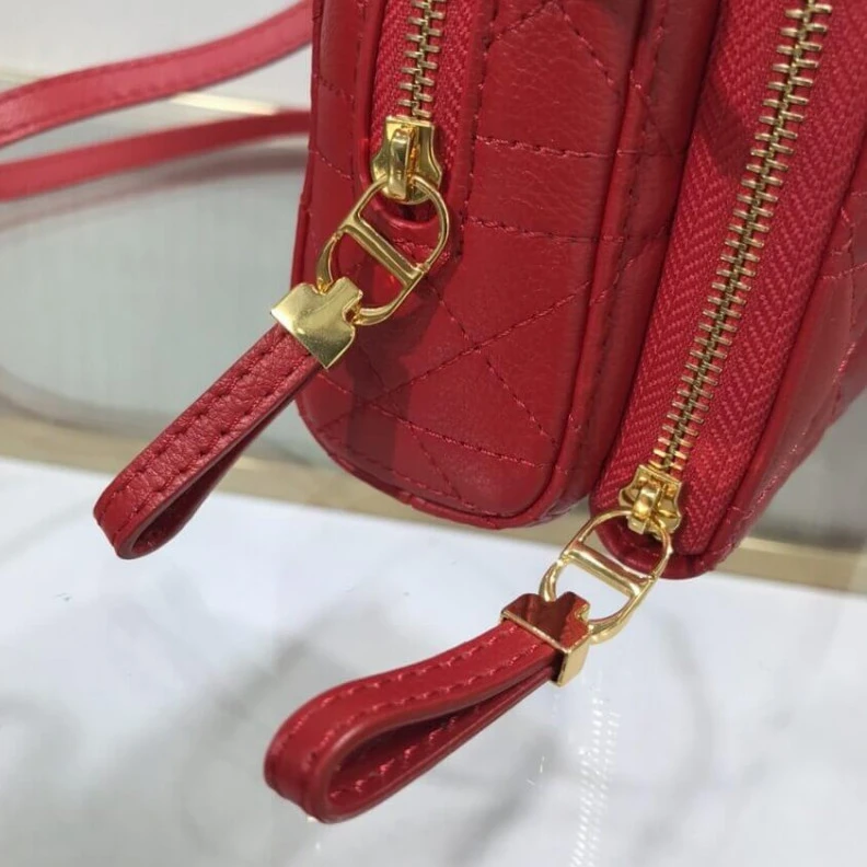 Replica bags May be pa Dior Caro Double Pouch Red Supple Cannage Calfskin