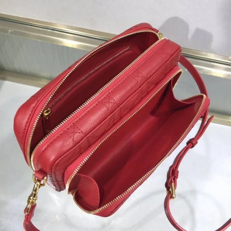 Replica bags May be pa Dior Caro Double Pouch Red Supple Cannage Calfskin