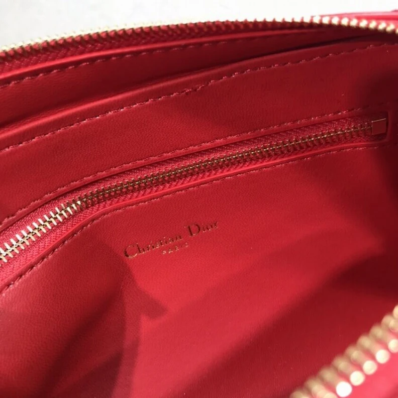Replica bags May be pa Dior Caro Double Pouch Red Supple Cannage Calfskin