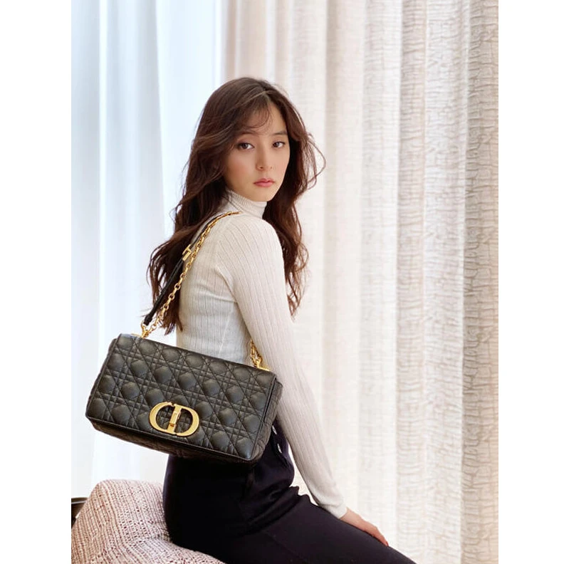Replica bags 28 x 17 x Dior Large Caro Bag Black Supple Cannage Calfskin
