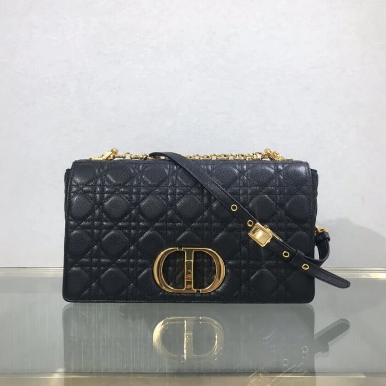 Replica bags 28 x 17 x Dior Large Caro Bag Black Supple Cannage Calfskin