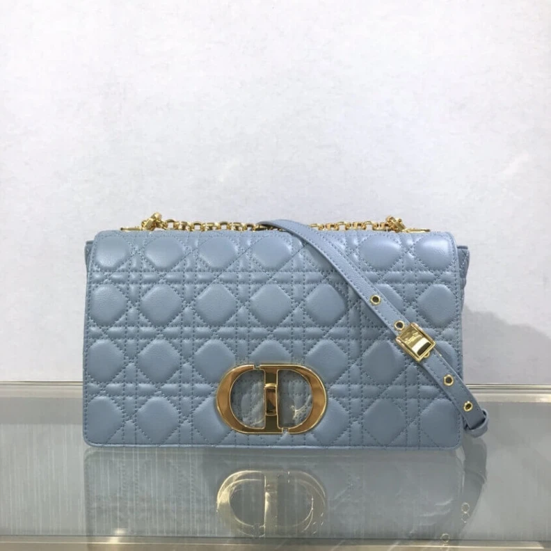 Interior Dior Large Caro Bag Cloud Blue Supple Cannage Calfskin