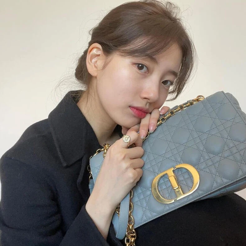 High quality replica bags Interior Dior Large Caro Bag Cloud Blue Supple Cannage Calfskin