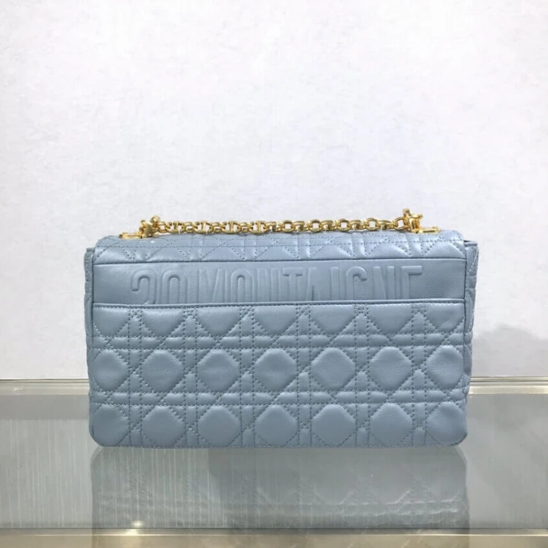 High quality replica bags Interior Dior Large Caro Bag Cloud Blue Supple Cannage Calfskin