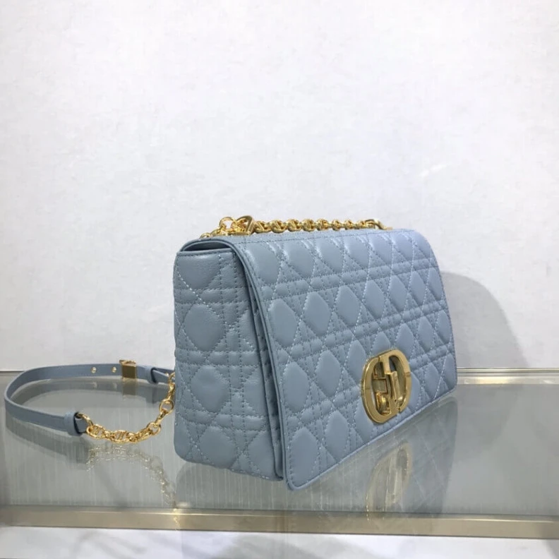 High quality replica bags Interior Dior Large Caro Bag Cloud Blue Supple Cannage Calfskin