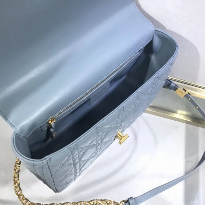 High quality replica bags Interior Dior Large Caro Bag Cloud Blue Supple Cannage Calfskin