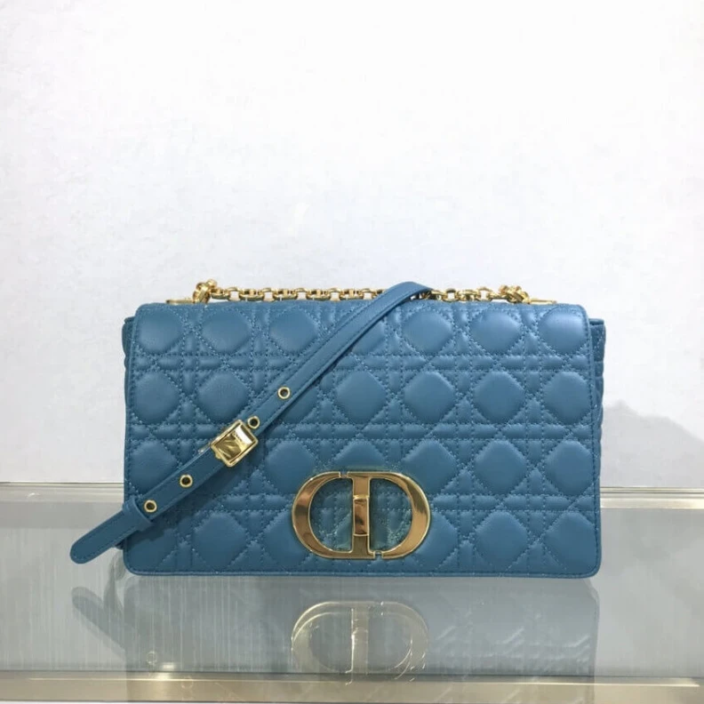 Interior Dior Large Caro Bag Ocean Blue Supple Cannage Calfskin