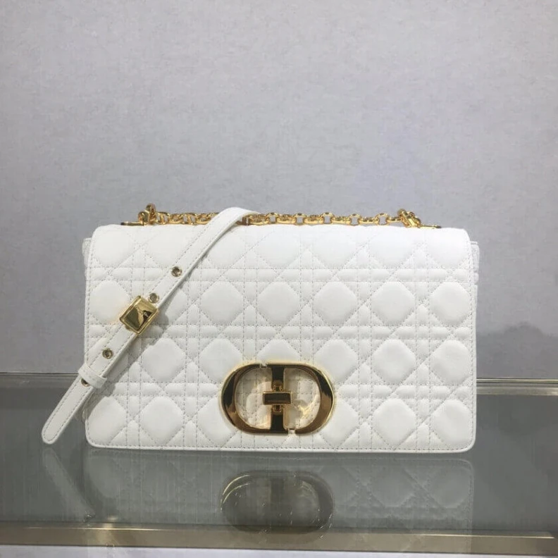 Replica bags Adjustabl Dior Large Caro Bag White Supple Cannage Calfskin