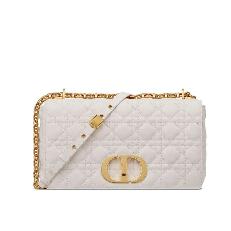 Adjustabl Dior Large Caro Bag White Supple Cannage Calfskin