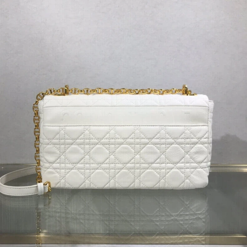 Replica bags Adjustabl Dior Large Caro Bag White Supple Cannage Calfskin