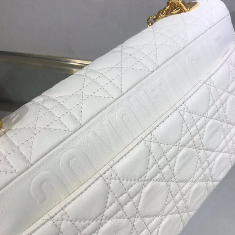 Replica bags Adjustabl Dior Large Caro Bag White Supple Cannage Calfskin