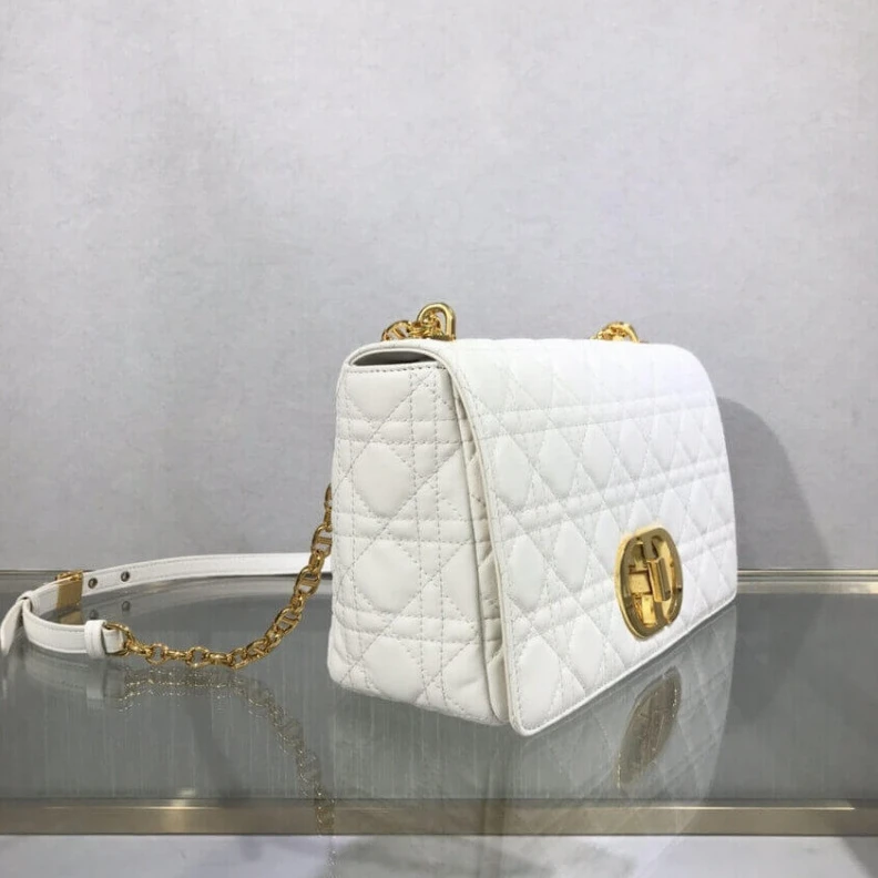 Replica bags Adjustabl Dior Large Caro Bag White Supple Cannage Calfskin