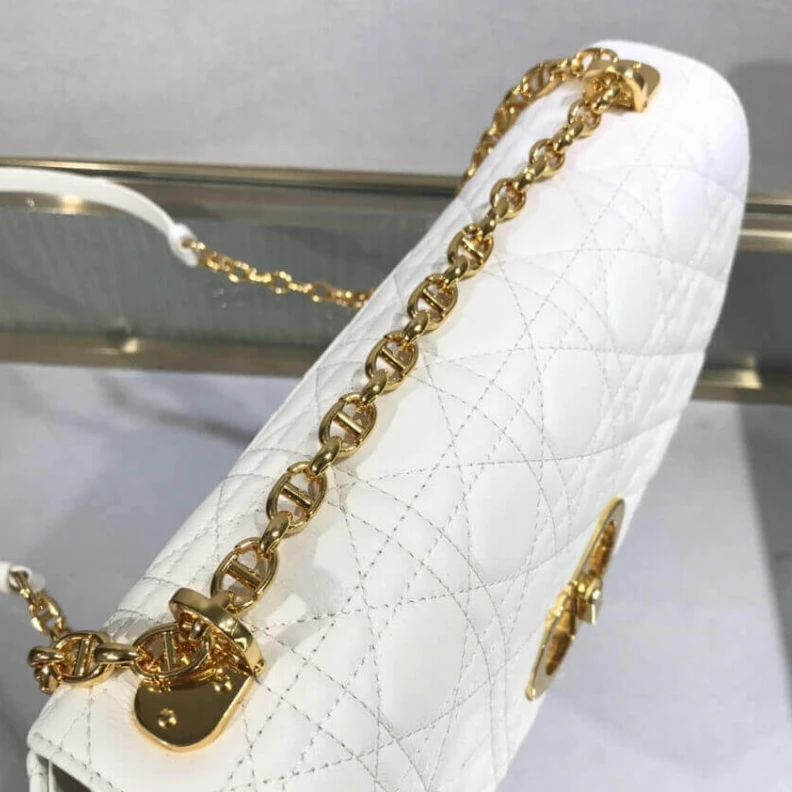 Replica bags Adjustabl Dior Large Caro Bag White Supple Cannage Calfskin