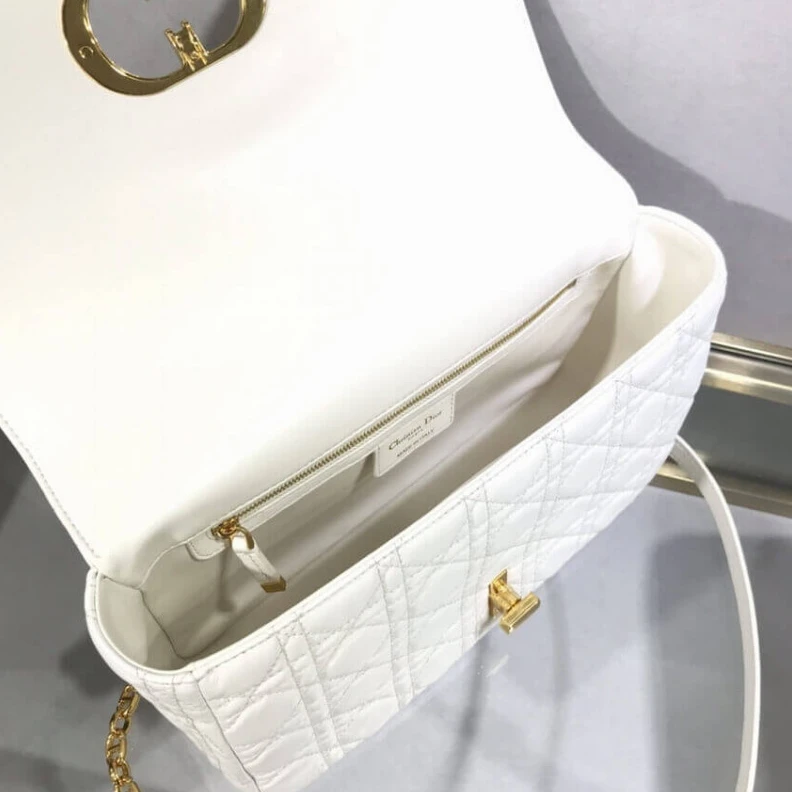 Replica bags Adjustabl Dior Large Caro Bag White Supple Cannage Calfskin